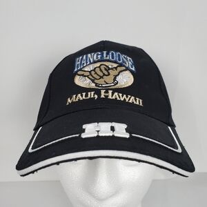 Hang Loose Hawaii Hat Embroidered Hand Logo Navy Blue Cap Hook and Loop Adj.